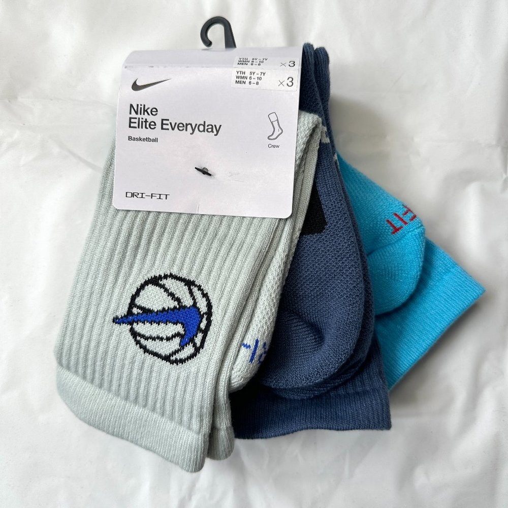 Nike Everyday Elite 3 Pairs Crew Sock Shoe Mens 6-8 M Women 6-10 Basketball